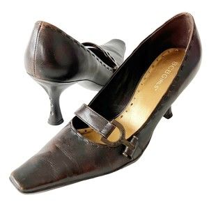 BCBGirls Distressed Brwn Leather Pump Heels Y2K Elongated Square Toe Horsebit 7B